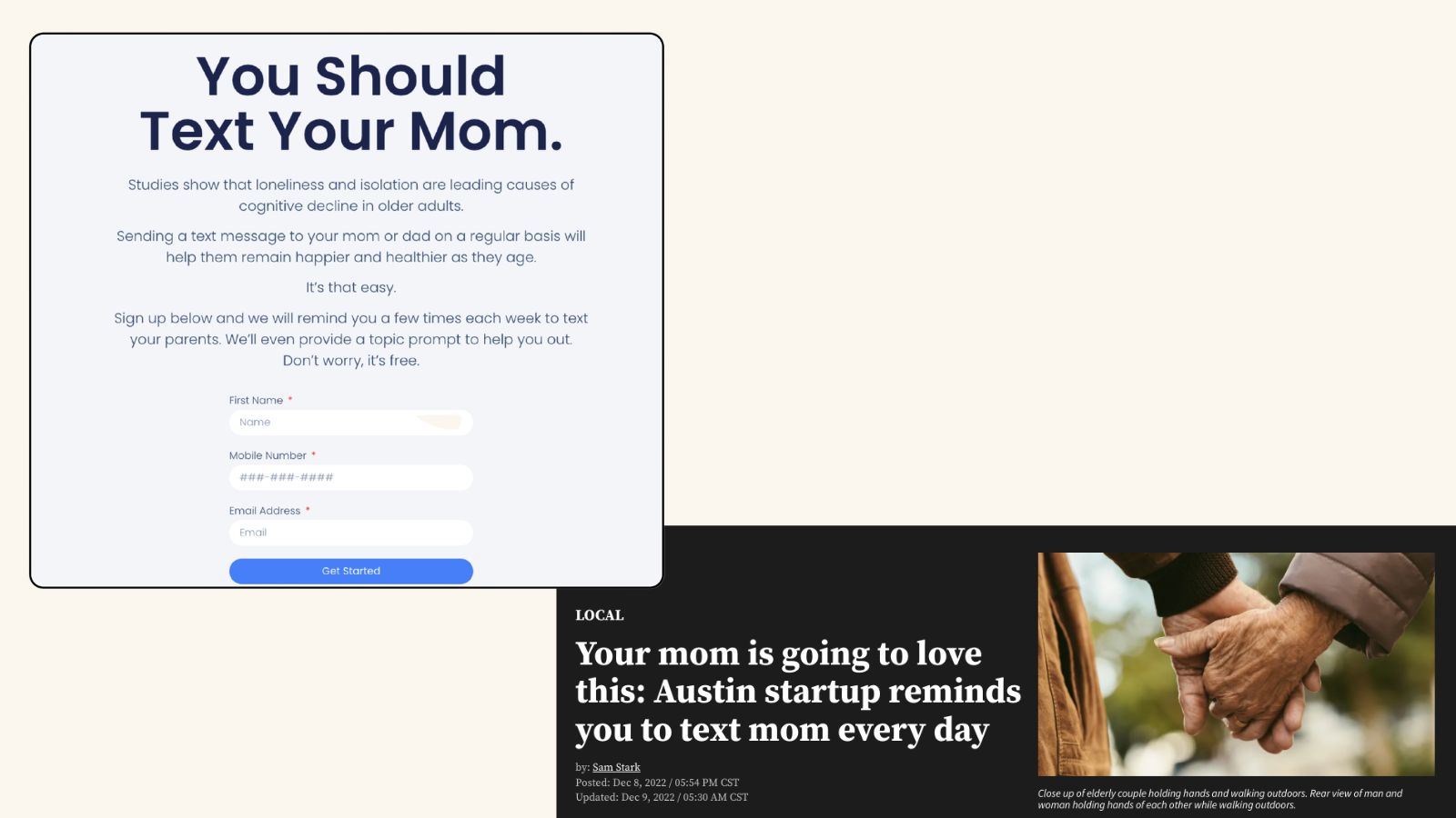 TextYourMom.com landing page